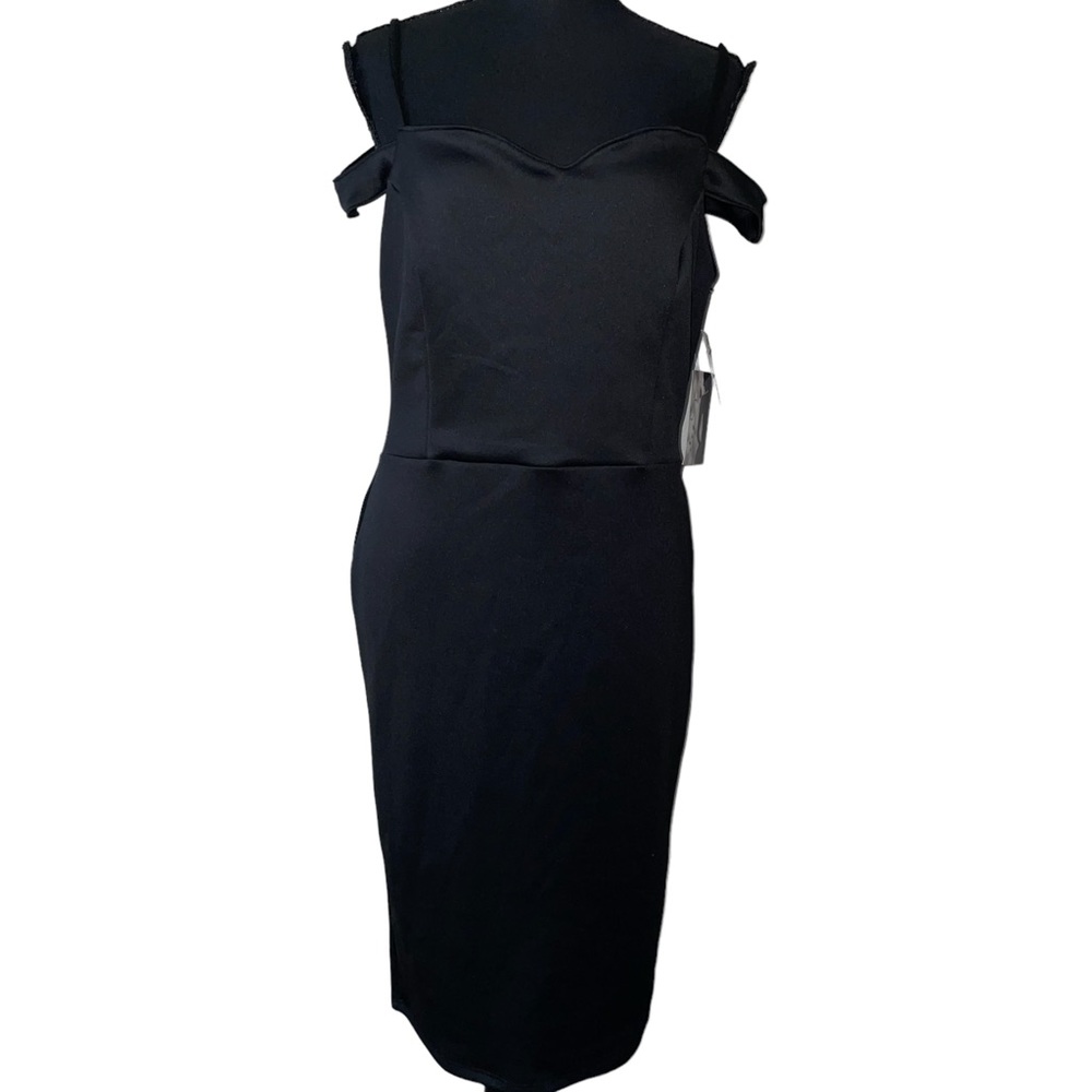 Wanna Wear by Tina D Black Off Shoulder BodyCon Midi Dress (S)Cotton,Spandex NWT